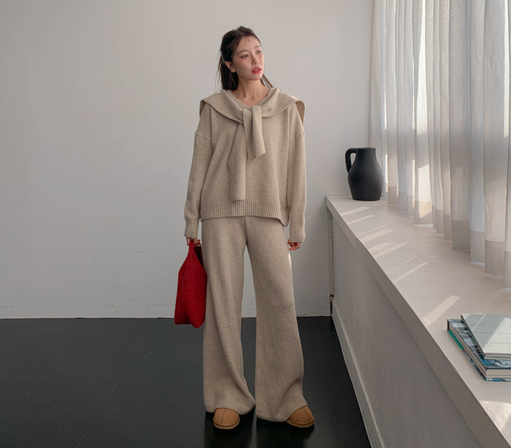 香草色头发阔腿裤女装