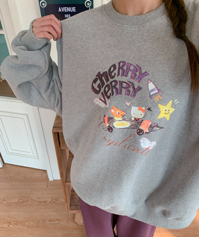 樱桃印花双排扣羊毛外套