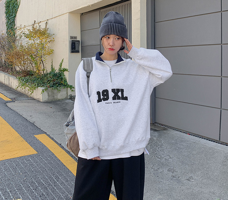【男女通用】19XL 英文贴布半拉链卫衣