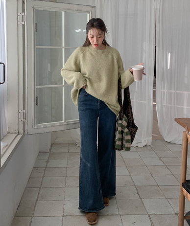 Nokid 加绒牛仔色松紧带阔腿裤