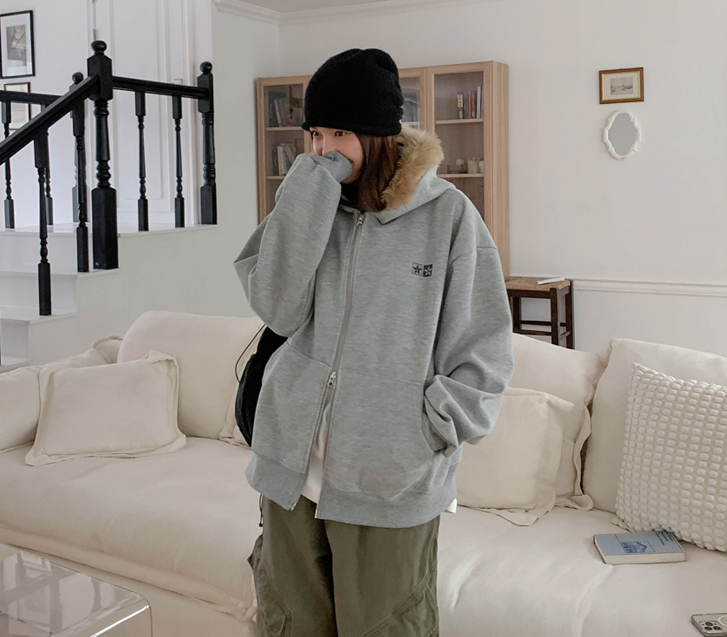 貉子双层卫衣拉链夹克