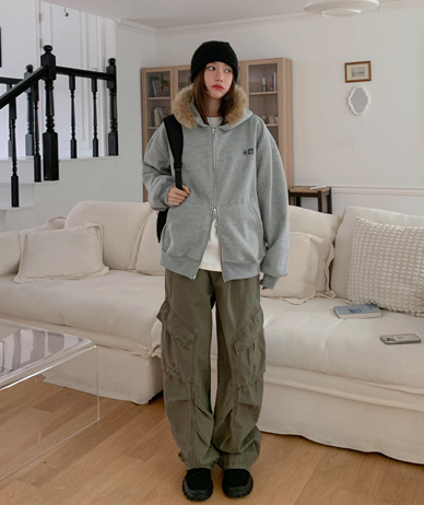 貉子双层卫衣拉链夹克