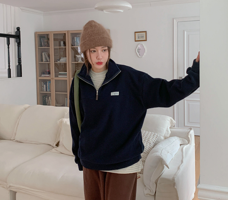 标志性抓绒高领半拉链衫