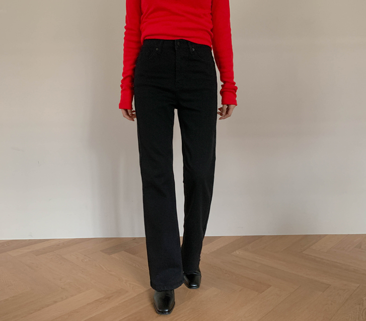 Poje 牛仔色牛紧色松紧带微喇裤