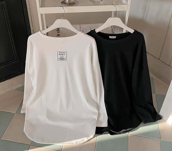 废墟背部贴片，圆领，桃色毛绒，长袖T恤