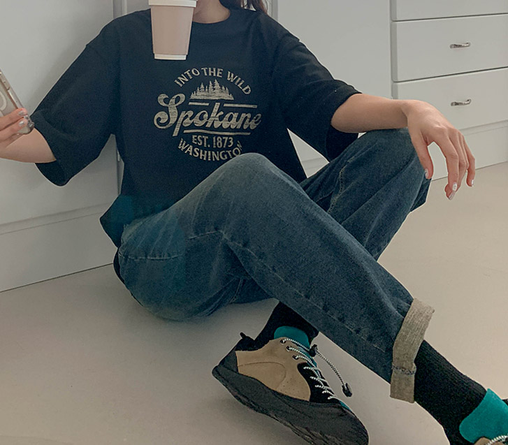 Siren 加绒松紧带牛仔色宽松裤