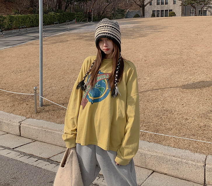 摇滚颜料裂纹长袖T恤