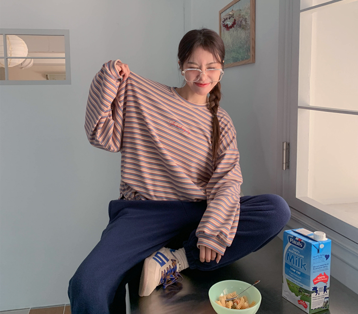 我的刺绣丹加拉桃色绒长袖T恤