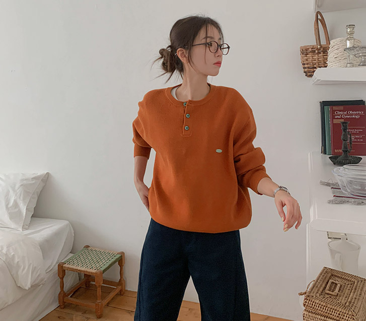 【男女通用】莫代尔亨利领宽松树图案圆领长袖衬衫