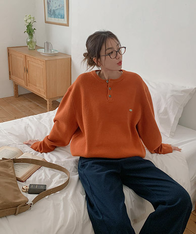 【男女通用】莫代尔亨利领宽松树图案圆领长袖衬衫