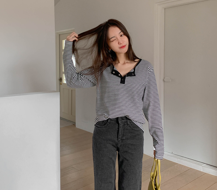 Moto Dangara 贴身纽扣长袖 T 恤