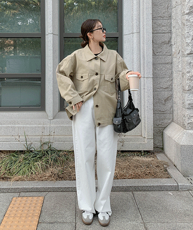 Caban 棉质贴布口袋外套套装