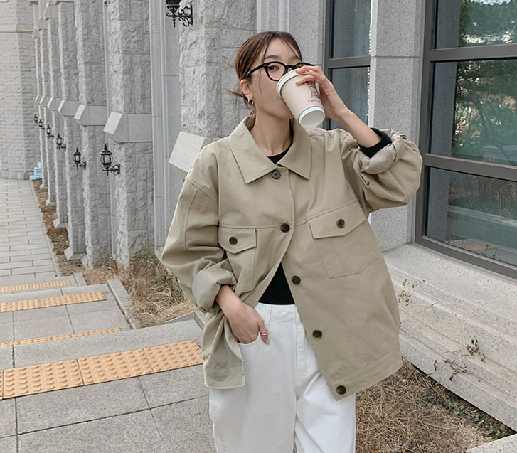 Caban 棉质贴布口袋外套套装