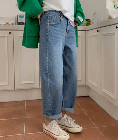 Moto牛仔色松木绑带宽松裤