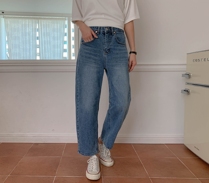 Moto牛仔色松木绑带宽松裤