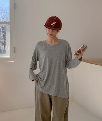 Mango U领长袖T恤