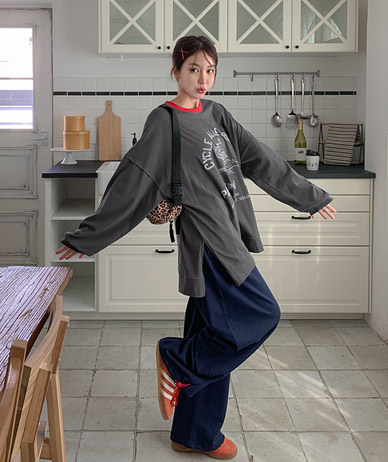 骑士皮夹克印花开衩长袍