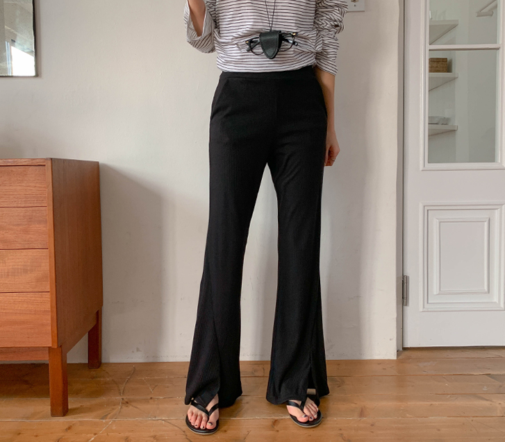 长跑队松木饰边喇叭裤