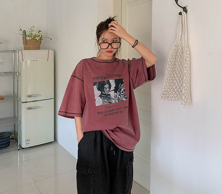 【男女通用】Matil 印花颜料短袖长款T恤