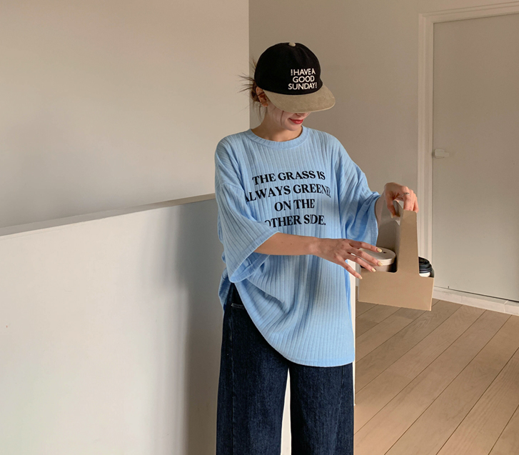 绿色印花宽罗纹T恤