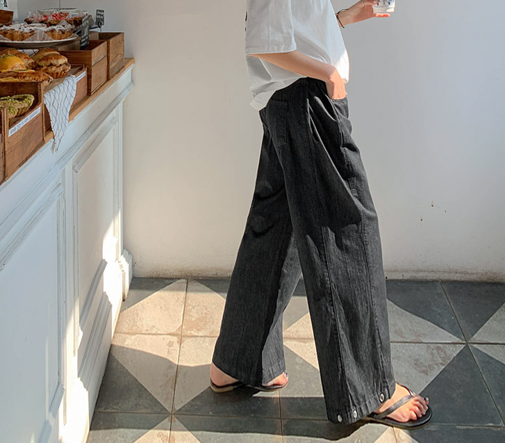 三向褶裥按扣式不褪色牛肉色阔腿裤（短款/基本款/长款）