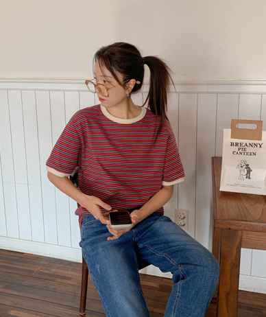 【男女通用】条纹短袖T恤