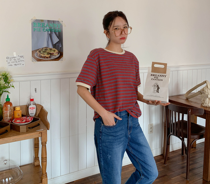 【男女通用】条纹短袖T恤