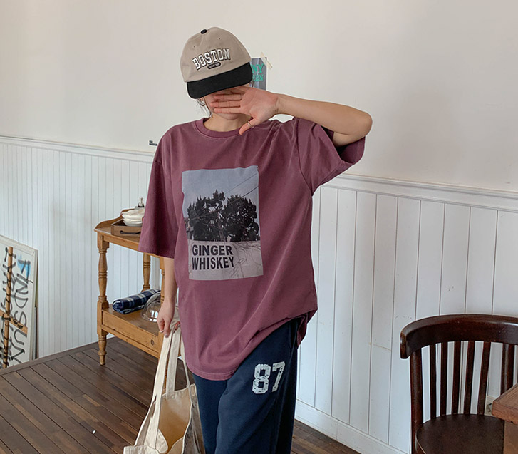 【男女通用】姜黄色印花颜料短袖T恤