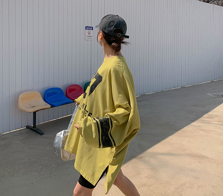 87 印花颜料宽开衩长款T恤