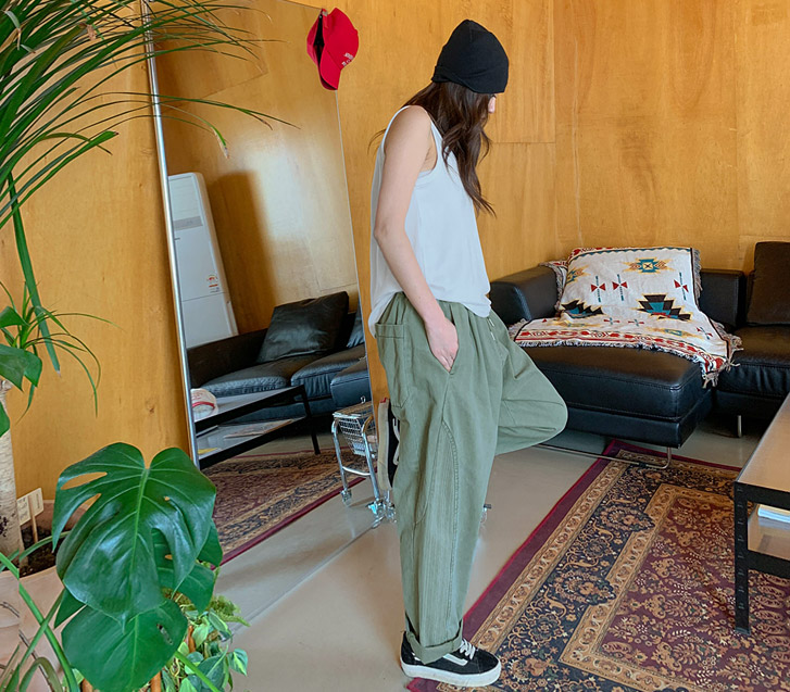 【男女通用】自动侧切颜料紧身腰带宽松裤