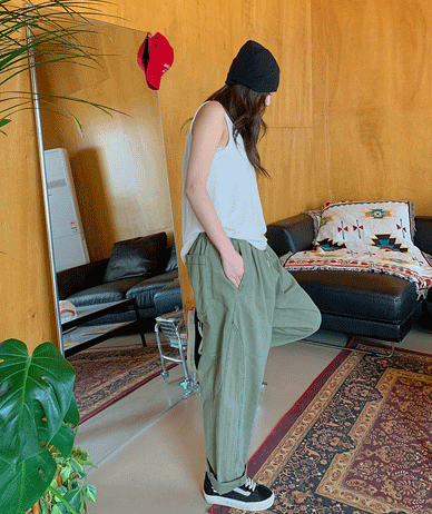 【男女通用】自动侧切颜料紧身腰带宽松裤