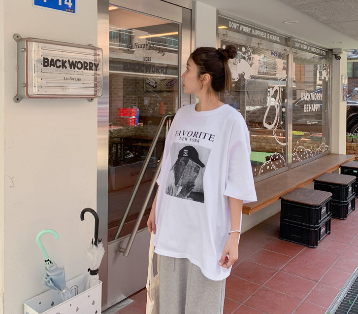 New York 复古/仿旧印花 肥大短袖 Long Term Clothing