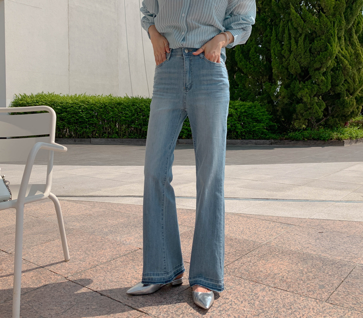 马里水洗牛肉色松木紧身腰带喇叭裤