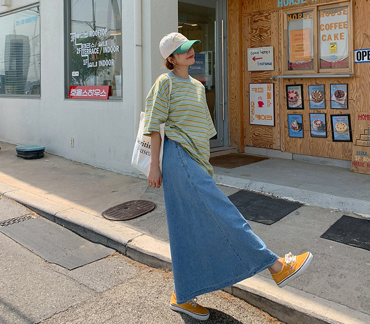 Rev 牛仔色松紧带长裙