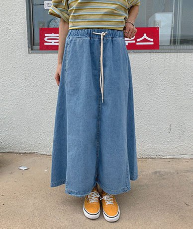 Rev 牛仔色松紧带长裙