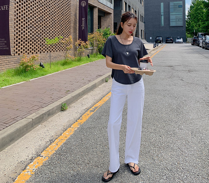 Rachel 基本款棉质紧身腰带阔腿裤