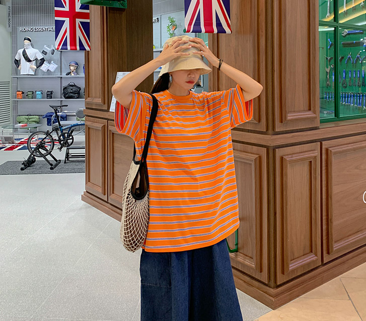 【男女通用】维他彩色条纹T恤 宽袖长款T恤