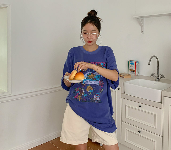 【男女通用】特殊印花颜料短袖长款T恤