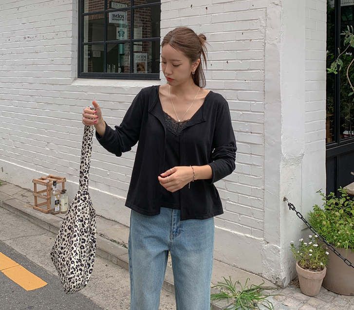 红宝石蕾丝背心分层开衫