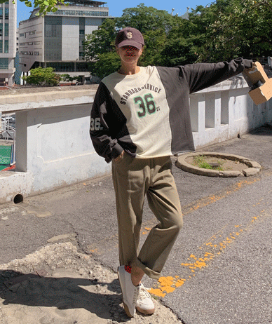 数字配色字母印花长袖T恤