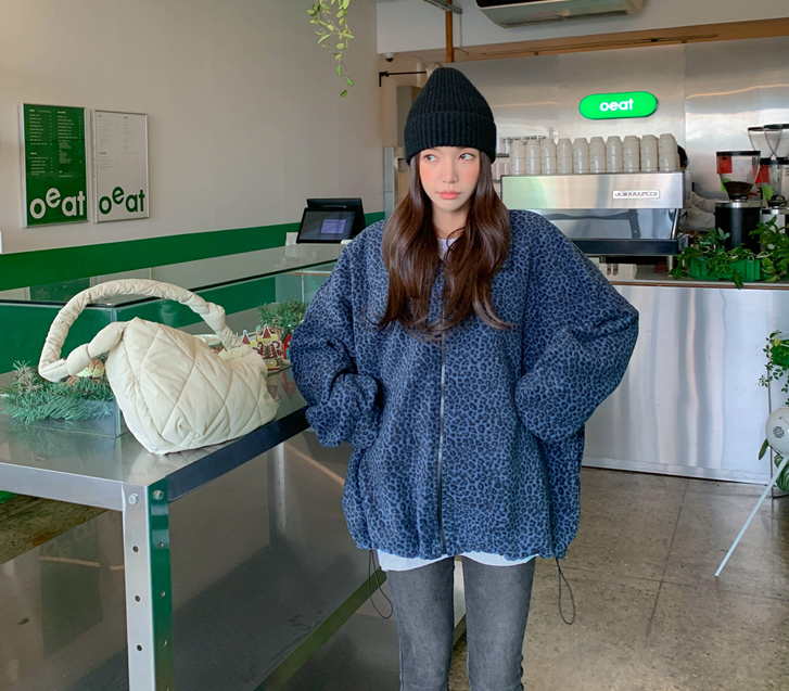 豹纹串 Fleece 拉链夹克