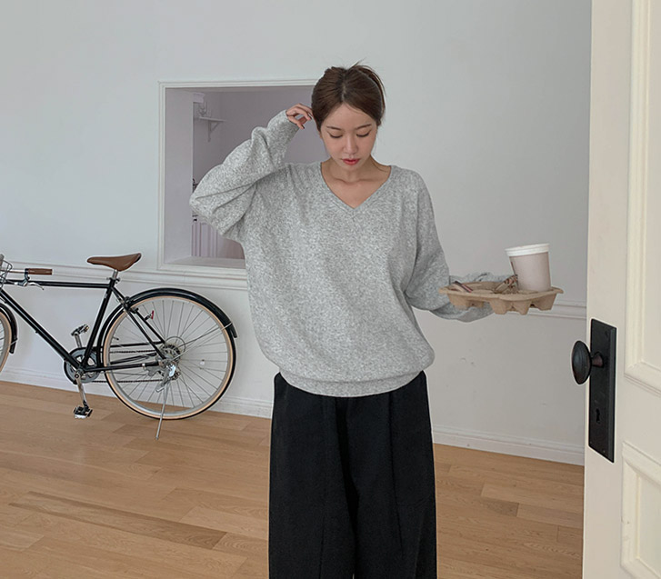Luna Fine V领长袖针织衬衫
