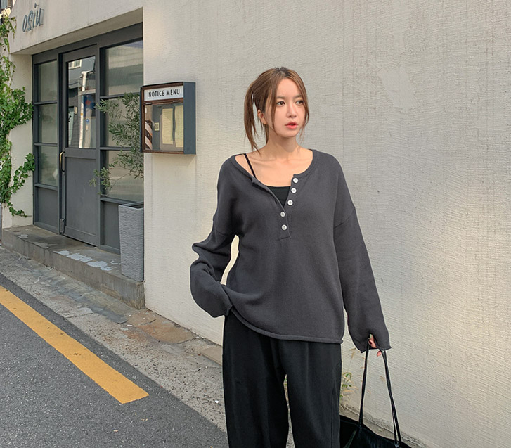 亨利领长袖针织衫